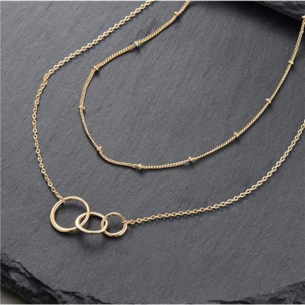 Layered Heart Necklace Pendant Handmade 18k Gold Plated Dainty Gold